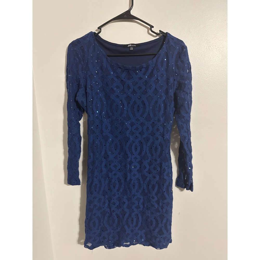 Jump Apparel Royal Blue Lace Sequin Cutout Back Bodycon Mini Dress Size 9/10